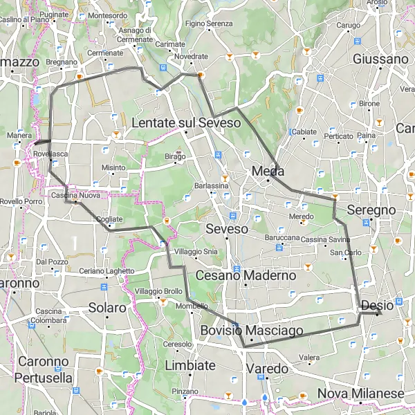 Karten-Miniaturansicht der Radinspiration "Panoramatour nach Meda" in Lombardia, Italy. Erstellt vom Tarmacs.app-Routenplaner für Radtouren