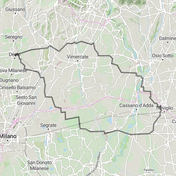 Map miniature of "Desio to Monza Loop" cycling inspiration in Lombardia, Italy. Generated by Tarmacs.app cycling route planner