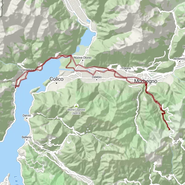 Miniature de la carte de l'inspiration cycliste "L'Aventure dans les Montagnes Gravel" dans la Lombardia, Italy. Générée par le planificateur d'itinéraire cycliste Tarmacs.app