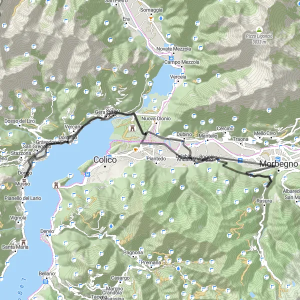 Miniatua del mapa de inspiración ciclista "Ruta panorámica del Lago de Como" en Lombardia, Italy. Generado por Tarmacs.app planificador de rutas ciclistas