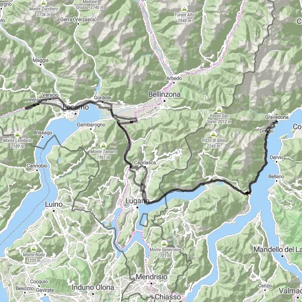 Map miniature of "The Lombardia Mountain Loop" cycling inspiration in Lombardia, Italy. Generated by Tarmacs.app cycling route planner