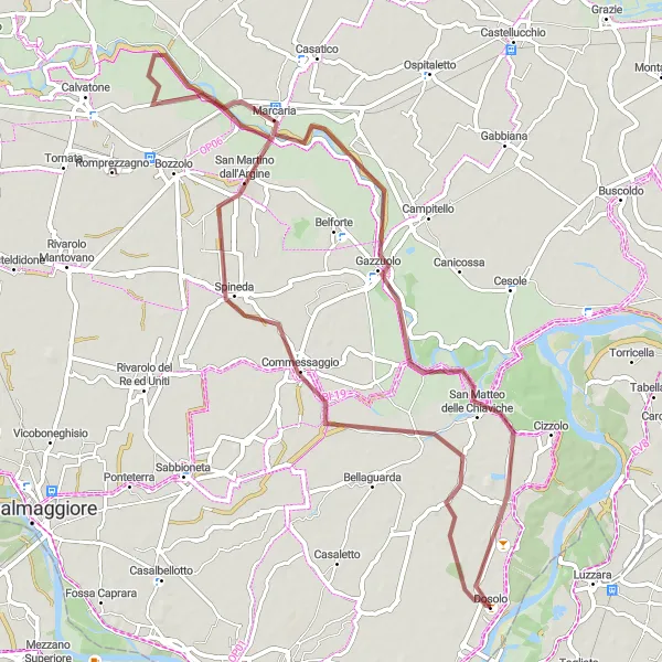 Zemljevid v pomanjšavi "Gorsko kolesarjenje skozi Commessaggio in Marcaria" kolesarske inspiracije v Lombardia, Italy. Generirano z načrtovalcem kolesarskih poti Tarmacs.app