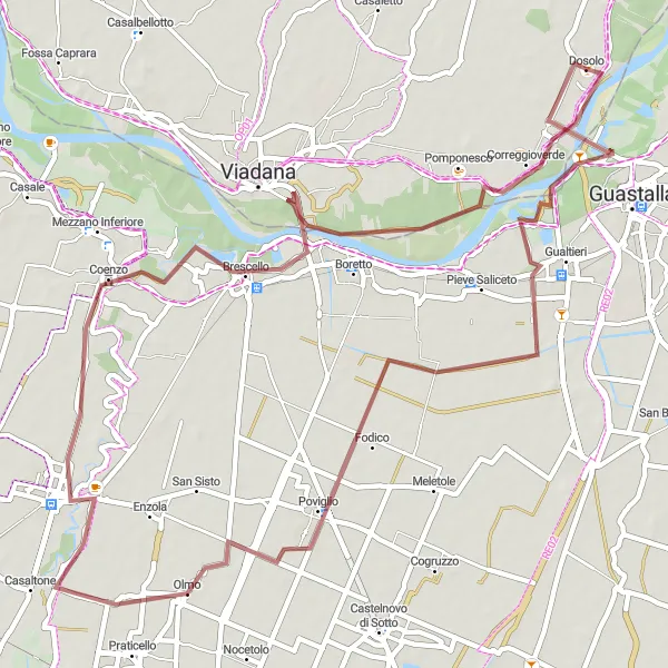 Miniaturní mapa "Gravel Route Dosolo - Gualtieri" inspirace pro cyklisty v oblasti Lombardia, Italy. Vytvořeno pomocí plánovače tras Tarmacs.app