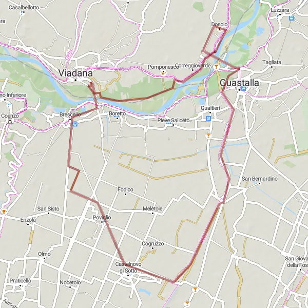 Mapa miniatúra "Gravelová trasa okolo Guastally" cyklistická inšpirácia v Lombardia, Italy. Vygenerované cyklistickým plánovačom trás Tarmacs.app