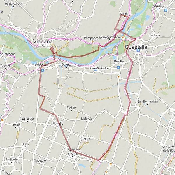 Miniatura della mappa di ispirazione al ciclismo "Gravel tra Dosolo e Correggioverde" nella regione di Lombardia, Italy. Generata da Tarmacs.app, pianificatore di rotte ciclistiche