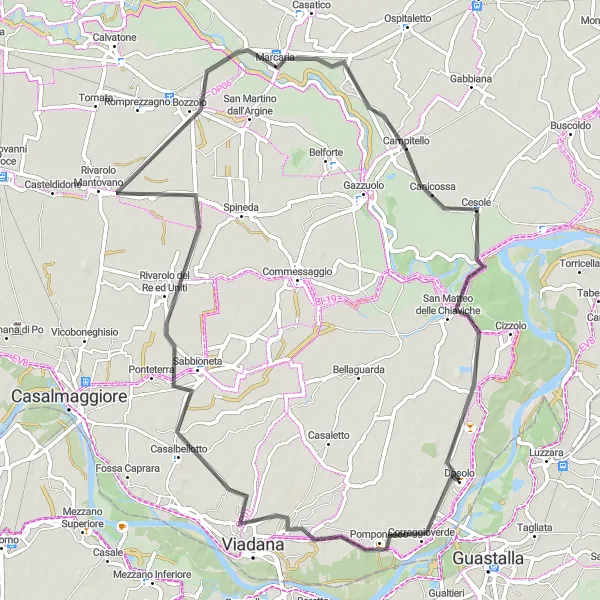 Miniaturní mapa "Road Route Dosolo - San Matteo delle Chiaviche" inspirace pro cyklisty v oblasti Lombardia, Italy. Vytvořeno pomocí plánovače tras Tarmacs.app