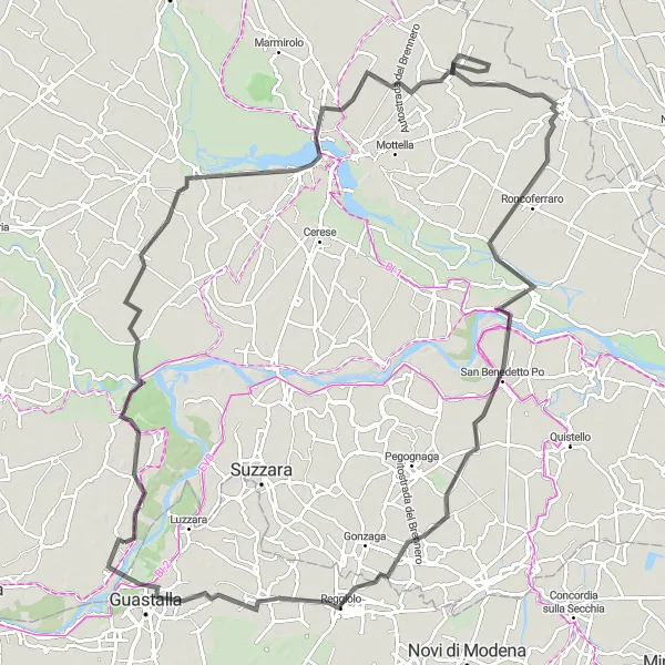 Miniature de la carte de l'inspiration cycliste "Parcours Dosolo - Guastalla" dans la Lombardia, Italy. Générée par le planificateur d'itinéraire cycliste Tarmacs.app