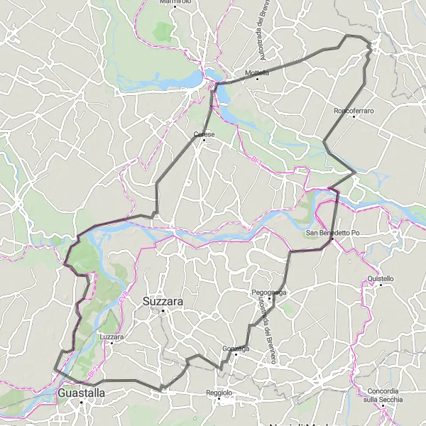 Miniatua del mapa de inspiración ciclista "Ruta de Ciclismo de Dosolo a Guastalla" en Lombardia, Italy. Generado por Tarmacs.app planificador de rutas ciclistas