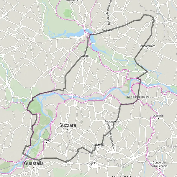 Kartminiatyr av "Dosolo - Ponte Ventuno - Mantua - Veduta Mantova - Roncoferraro - San Benedetto Po - Pegognaga - Guastalla" sykkelinspirasjon i Lombardia, Italy. Generert av Tarmacs.app sykkelrutoplanlegger