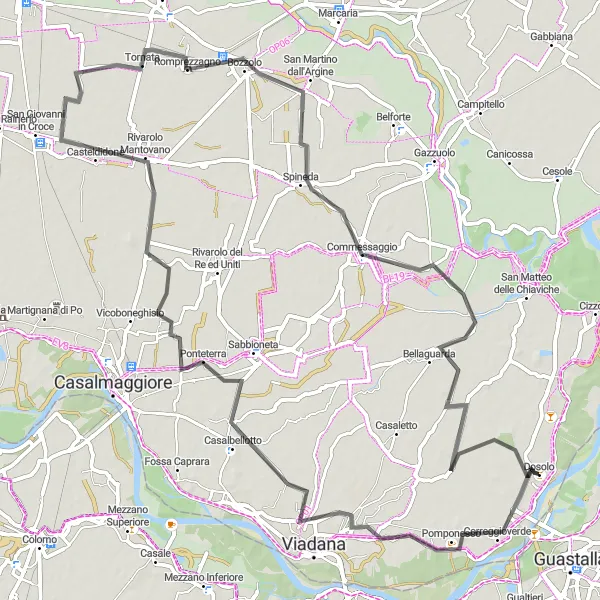 Miniature de la carte de l'inspiration cycliste "Circuit vers Pomponesco" dans la Lombardia, Italy. Générée par le planificateur d'itinéraire cycliste Tarmacs.app