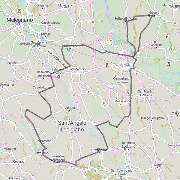 Miniature de la carte de l'inspiration cycliste "Escapade à Graffignana et Roncadello" dans la Lombardia, Italy. Générée par le planificateur d'itinéraire cycliste Tarmacs.app