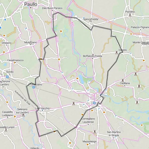 Kartminiatyr av "Kort cykeltur från Dovera till Spino d’Adda via Lodi Vecchio och Cervignano d'Adda" cykelinspiration i Lombardia, Italy. Genererad av Tarmacs.app cykelruttplanerare