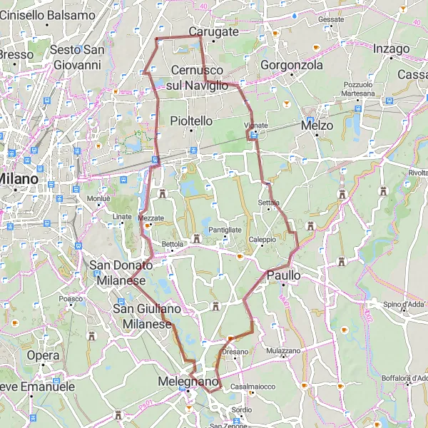Miniatura della mappa di ispirazione al ciclismo "Ciclovia del Naviglio Pavese" nella regione di Lombardia, Italy. Generata da Tarmacs.app, pianificatore di rotte ciclistiche