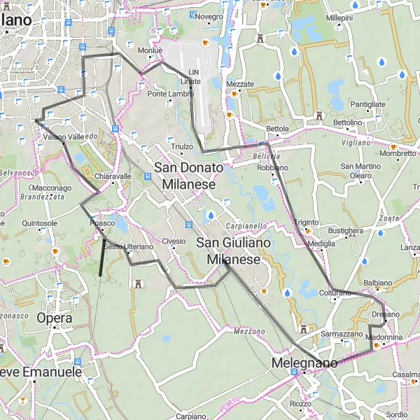 Miniature de la carte de l'inspiration cycliste "Route de San Giuliano Milanese" dans la Lombardia, Italy. Générée par le planificateur d'itinéraire cycliste Tarmacs.app