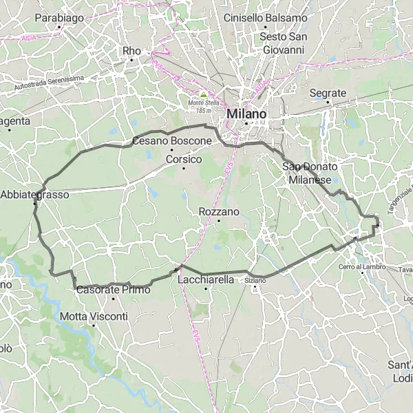 Zemljevid v pomanjšavi "Road Route near Dresano" kolesarske inspiracije v Lombardia, Italy. Generirano z načrtovalcem kolesarskih poti Tarmacs.app