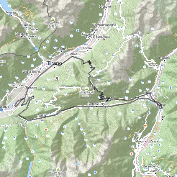 Kartminiatyr av "Kort veitour til Tirano og Monte Padrio" sykkelinspirasjon i Lombardia, Italy. Generert av Tarmacs.app sykkelrutoplanlegger