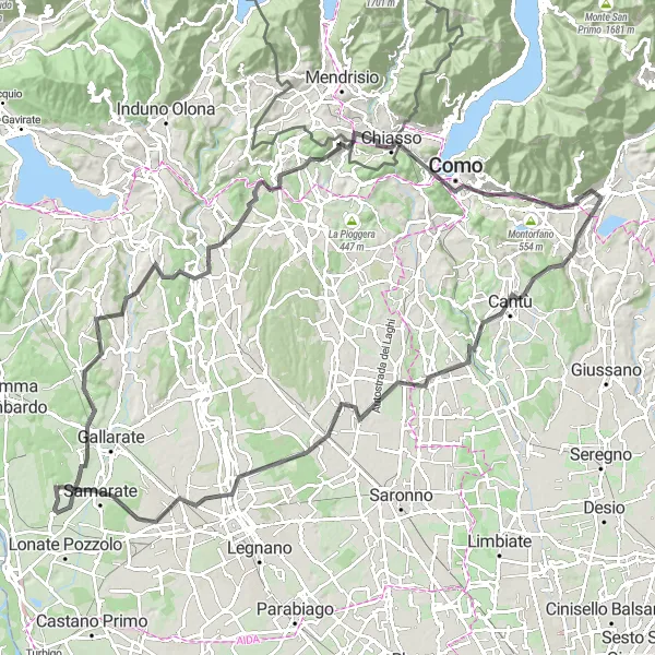 Miniatuurkaart van de fietsinspiratie "Alzate Brianza - Tavernerio Route" in Lombardia, Italy. Gemaakt door de Tarmacs.app fietsrouteplanner