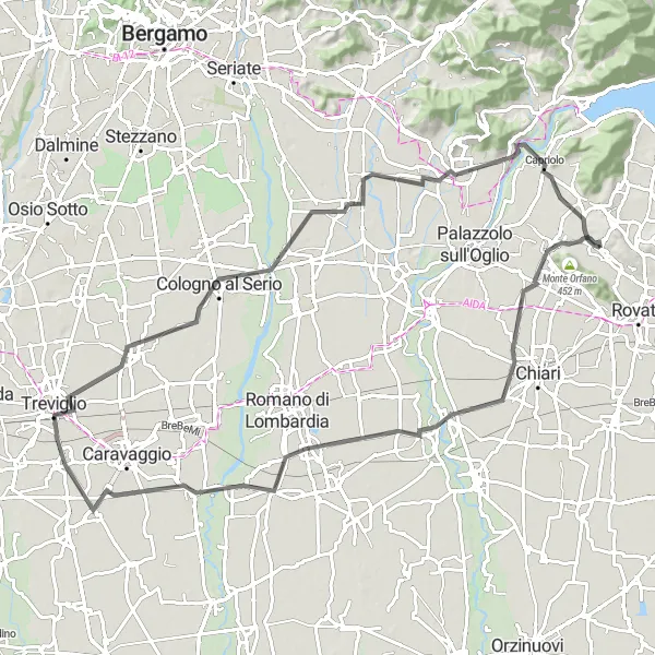 Map miniature of "Erbusco Circular Road Cycling Route" cycling inspiration in Lombardia, Italy. Generated by Tarmacs.app cycling route planner