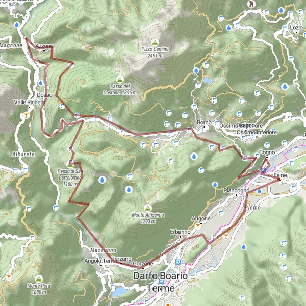 Kartminiatyr av "Grusvei-sykling rundtur fra Esine" sykkelinspirasjon i Lombardia, Italy. Generert av Tarmacs.app sykkelrutoplanlegger
