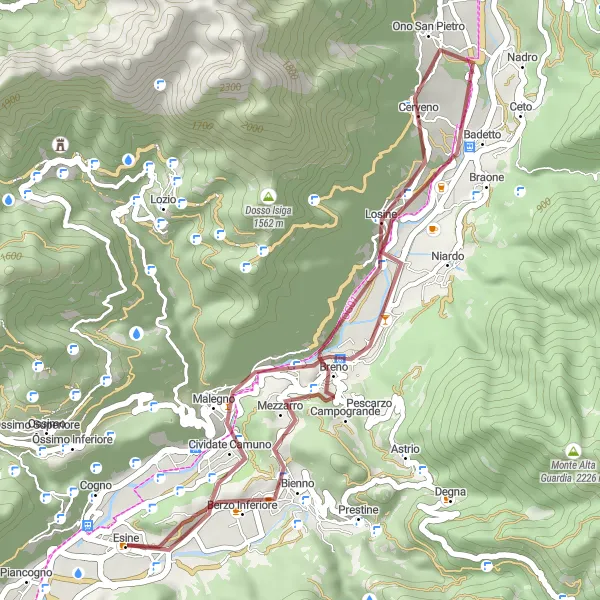 Miniaturní mapa "Trasa kolem Esine" inspirace pro cyklisty v oblasti Lombardia, Italy. Vytvořeno pomocí plánovače tras Tarmacs.app