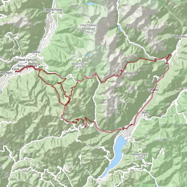 Zemljevid v pomanjšavi "Potovanje po gorskih poteh okoli Esina" kolesarske inspiracije v Lombardia, Italy. Generirano z načrtovalcem kolesarskih poti Tarmacs.app