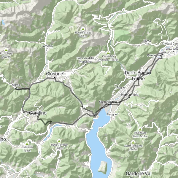 Miniaturní mapa "Trasa kolem Esine" inspirace pro cyklisty v oblasti Lombardia, Italy. Vytvořeno pomocí plánovače tras Tarmacs.app