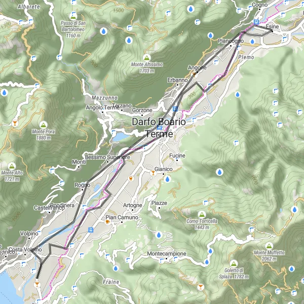 Miniatua del mapa de inspiración ciclista "Ruta de ciclismo en carretera de Esine a Darfo Boario Terme" en Lombardia, Italy. Generado por Tarmacs.app planificador de rutas ciclistas