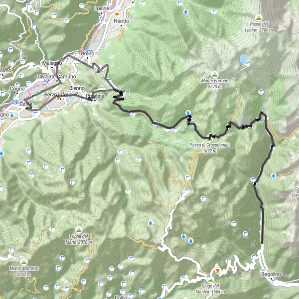 Miniatura della mappa di ispirazione al ciclismo "Giro panoramico del Crocedomini" nella regione di Lombardia, Italy. Generata da Tarmacs.app, pianificatore di rotte ciclistiche