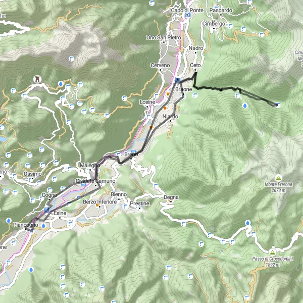 Zemljevid v pomanjšavi "Kolesarska pot ob cesti v Lombardiji" kolesarske inspiracije v Lombardia, Italy. Generirano z načrtovalcem kolesarskih poti Tarmacs.app