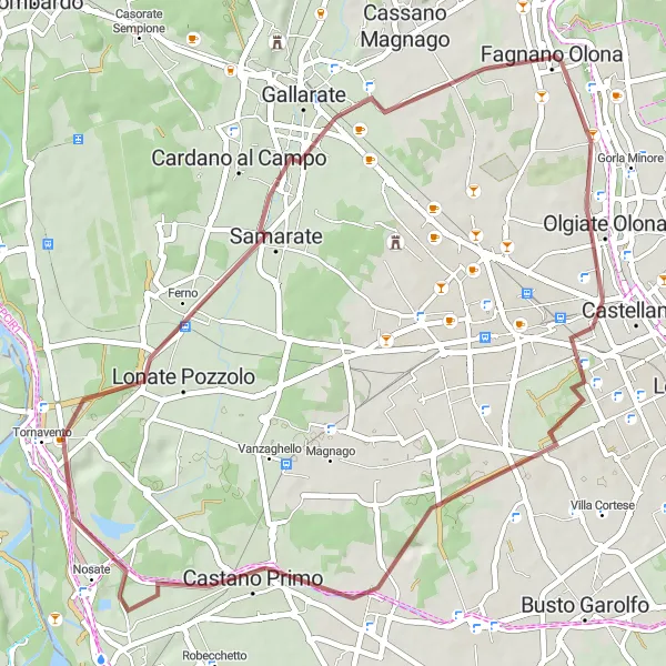 Miniaturní mapa "Gravel Route Olgiate Olona - Bergoro" inspirace pro cyklisty v oblasti Lombardia, Italy. Vytvořeno pomocí plánovače tras Tarmacs.app