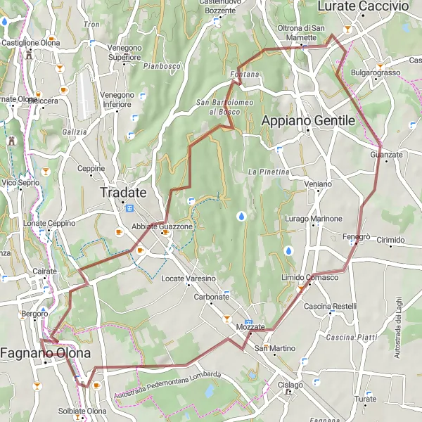 Zemljevid v pomanjšavi "Gravel Okoliš San Bartolomea al Bosca" kolesarske inspiracije v Lombardia, Italy. Generirano z načrtovalcem kolesarskih poti Tarmacs.app