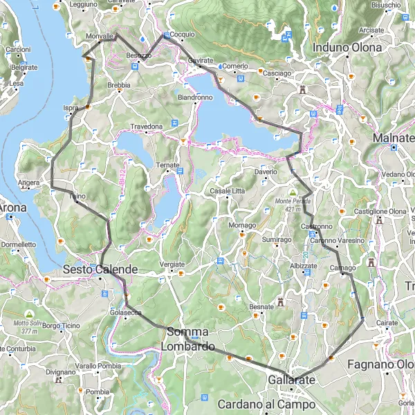 Miniaturekort af cykelinspirationen "Rundtur til Lake Varese" i Lombardia, Italy. Genereret af Tarmacs.app cykelruteplanlægger