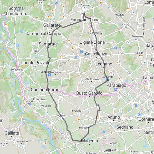 Miniatuurkaart van de fietsinspiratie "Historische weg naar Parco del Ticino" in Lombardia, Italy. Gemaakt door de Tarmacs.app fietsrouteplanner