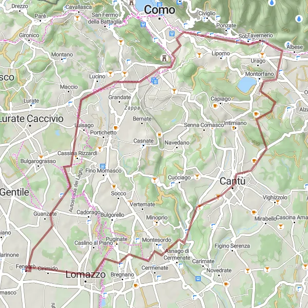 Miniatura della mappa di ispirazione al ciclismo "Gravel tra Luisago e Bregnano" nella regione di Lombardia, Italy. Generata da Tarmacs.app, pianificatore di rotte ciclistiche