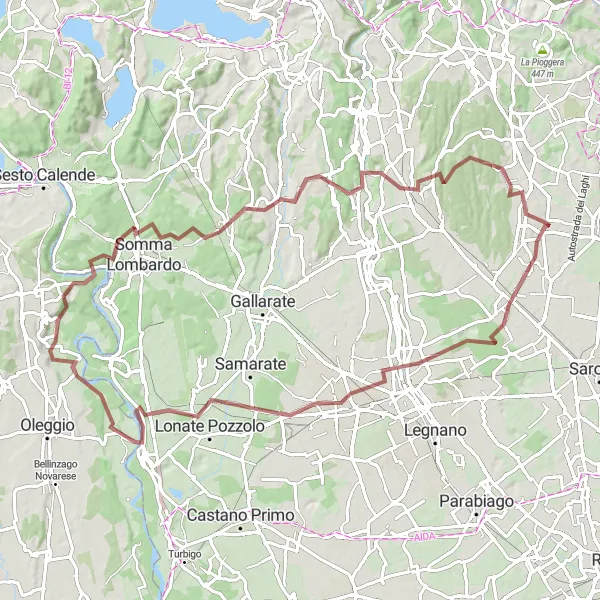 Map miniature of "Gravel Adventure from Fenegrò" cycling inspiration in Lombardia, Italy. Generated by Tarmacs.app cycling route planner