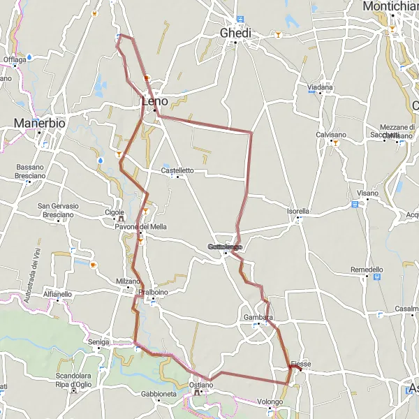 Miniatuurkaart van de fietsinspiratie "Avontuurlijke gravelroute naar Fiesse" in Lombardia, Italy. Gemaakt door de Tarmacs.app fietsrouteplanner