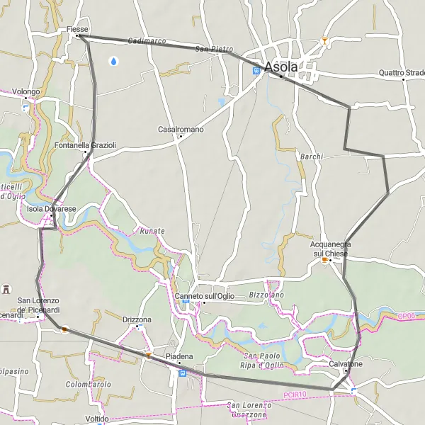 Miniatuurkaart van de fietsinspiratie "Rondrit fietsroute van Fiesse naar Asola en Acquanegra sul Chiese" in Lombardia, Italy. Gemaakt door de Tarmacs.app fietsrouteplanner