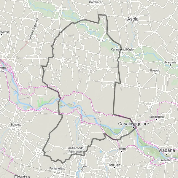 Miniatua del mapa de inspiración ciclista "Ruta panorámica desde Piadena a Vescovato" en Lombardia, Italy. Generado por Tarmacs.app planificador de rutas ciclistas