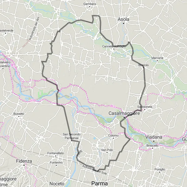 Miniatura mapy "Trasa przez Acquanegra sul Chiese i Ronco Campo Canneto" - trasy rowerowej w Lombardia, Italy. Wygenerowane przez planer tras rowerowych Tarmacs.app