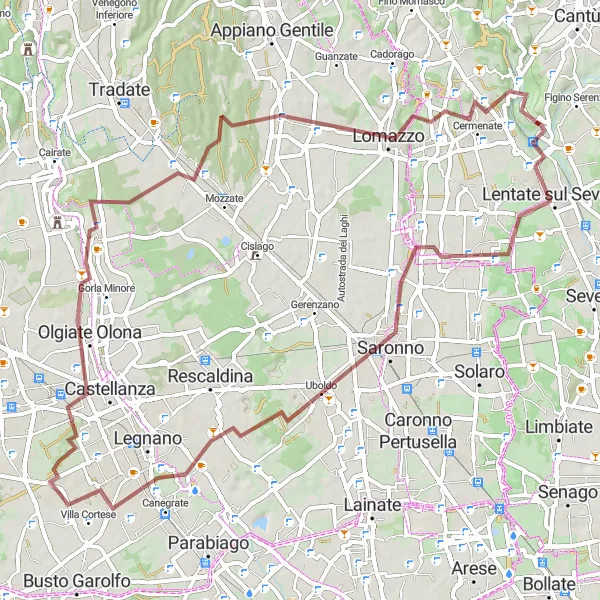 Karten-Miniaturansicht der Radinspiration "Gravel-Tour um Figino Serenza" in Lombardia, Italy. Erstellt vom Tarmacs.app-Routenplaner für Radtouren
