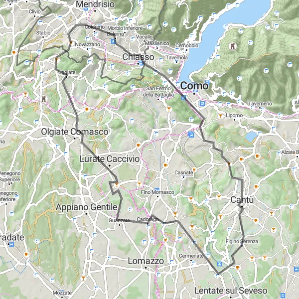 Zemljevid v pomanjšavi "Kolesarska pot Guanzate - Montesolaro" kolesarske inspiracije v Lombardia, Italy. Generirano z načrtovalcem kolesarskih poti Tarmacs.app