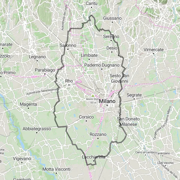 Miniaturní mapa "Road trip od Seregno k Novedrate" inspirace pro cyklisty v oblasti Lombardia, Italy. Vytvořeno pomocí plánovače tras Tarmacs.app