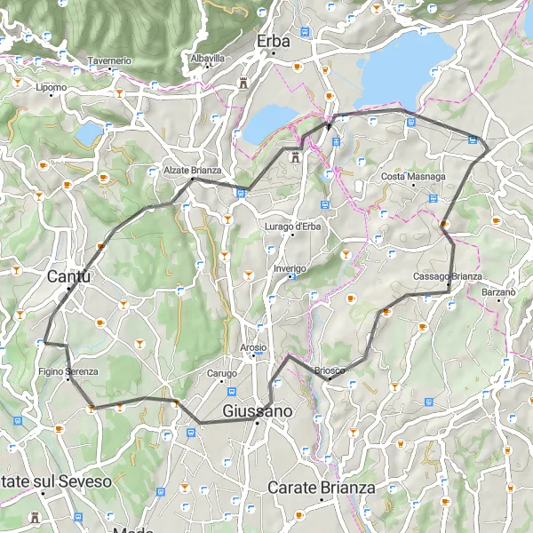 Kartminiatyr av "Alzate Brianza Loop" sykkelinspirasjon i Lombardia, Italy. Generert av Tarmacs.app sykkelrutoplanlegger