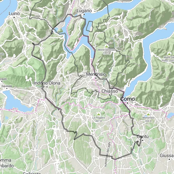 Miniatura della mappa di ispirazione al ciclismo "Giro panoramico tra i laghi" nella regione di Lombardia, Italy. Generata da Tarmacs.app, pianificatore di rotte ciclistiche