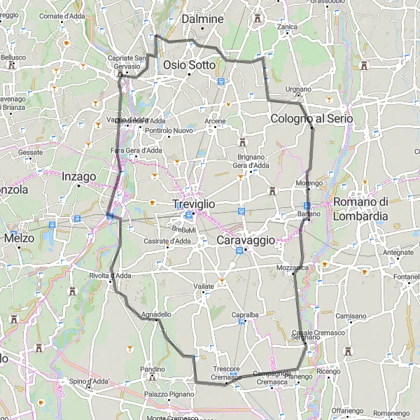 Karten-Miniaturansicht der Radinspiration "Radstrecke von Filago nach Cassano d'Adda" in Lombardia, Italy. Erstellt vom Tarmacs.app-Routenplaner für Radtouren