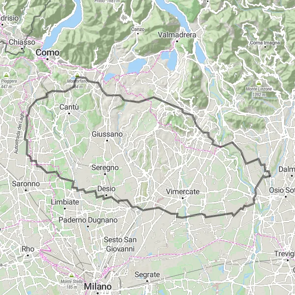 Kartminiatyr av "Utmanande cykeltur till Bulciago och tillbaka" cykelinspiration i Lombardia, Italy. Genererad av Tarmacs.app cykelruttplanerare