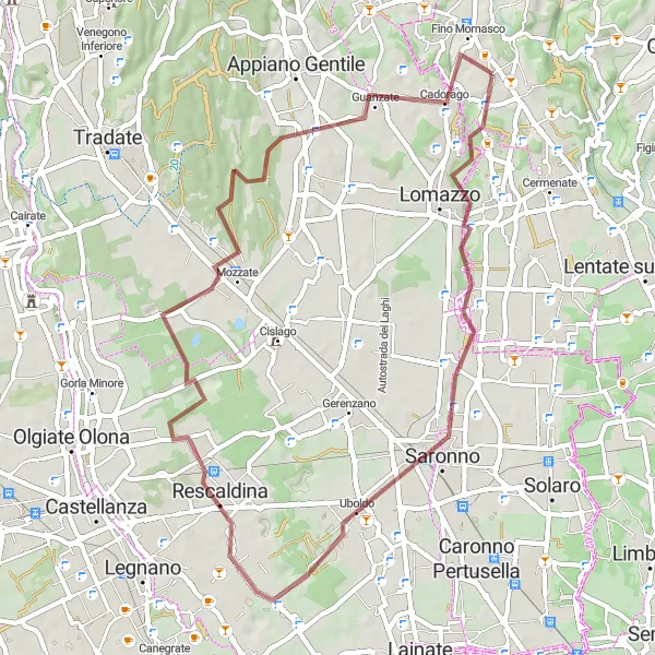 Miniatuurkaart van de fietsinspiratie "Ontdekkingstocht door Rovellasca en Veniano" in Lombardia, Italy. Gemaakt door de Tarmacs.app fietsrouteplanner