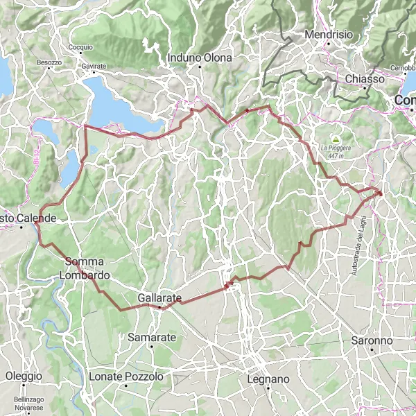 Map miniature of "Gravel Odyssey to Buguggiate" cycling inspiration in Lombardia, Italy. Generated by Tarmacs.app cycling route planner