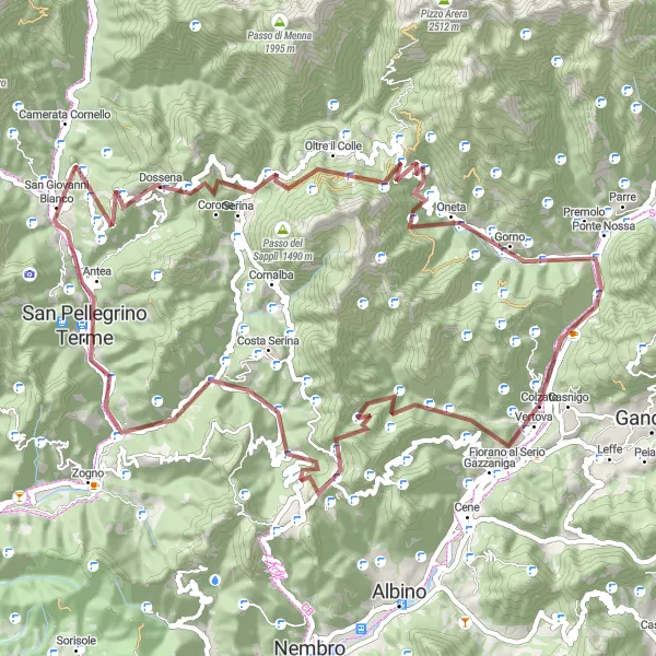 Kartminiatyr av "Utmanande Grusväg genom Bergstopparna" cykelinspiration i Lombardia, Italy. Genererad av Tarmacs.app cykelruttplanerare