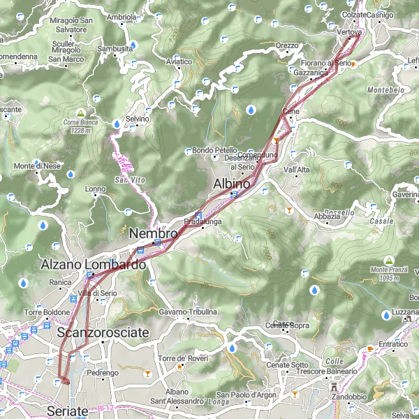 Kartminiatyr av "Grusväg till Cene" cykelinspiration i Lombardia, Italy. Genererad av Tarmacs.app cykelruttplanerare
